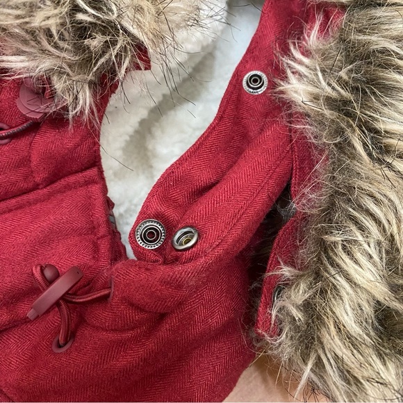 SUPERDRY Tall Marl Toggle Puffle Jacket Burgundy Puffer Hooded Coat Size 2 US - Picture 8 of 16